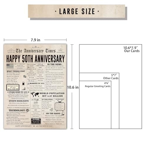 Jumbo 50th Anniversary Card for Women Men, Funny 50th Wedding Anniversary Decorations for Mom Dad, Romantic 50 Year Anniversary Card Gift for Wife Husband, Golden Wedding Gift