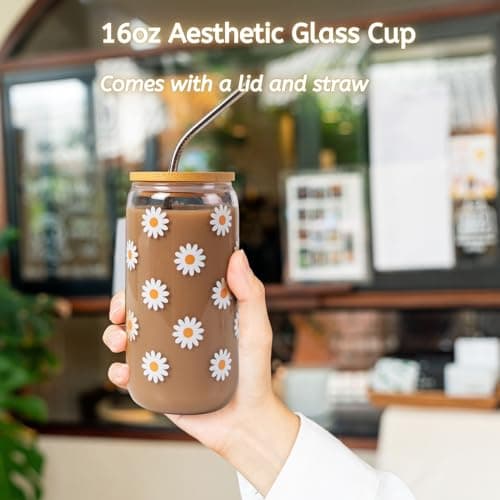 JTEWB Birthday Gifts For Women, Teen Girl, Her, Happy Birthday Gift Box For Girl, Women, Sister, Daughter, Friends, Cute Daisy Aesthetic Glass Cups Gift Set 7pcs