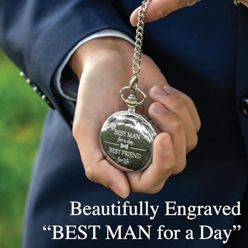 FJ FREDERICK JAMES Wedding Pocket Watches for Groomsman, Best Man, Groom, Father of The Bride & Groom I Silver Engraved I Complete Their Wedding Attire