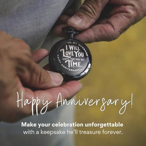 Anniversary Pocket Watch for Husband - Engraved Silver Stainless Steel - Meaningful Keepsake - Boxed and Ready to Give