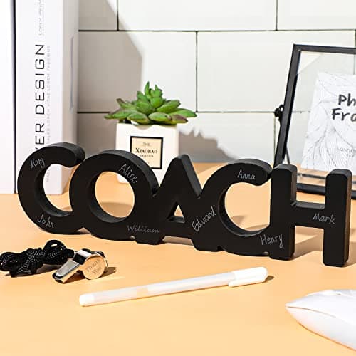 Amyhill 9 Pcs Coach Gifts Football Soccer Coaches Gifts Thank You Coach Wood Sign Whistle Stainless Steel Whistle with Rope White Marker Pen Christmas Thanksgiving Gift for Men Women Football Sports