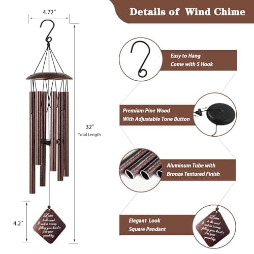 60th Birthday Gifts for Women, 32” Wind Chimes Happy 60 Year Old Birthday Gifts for Her Mom Sister Wife Grandma