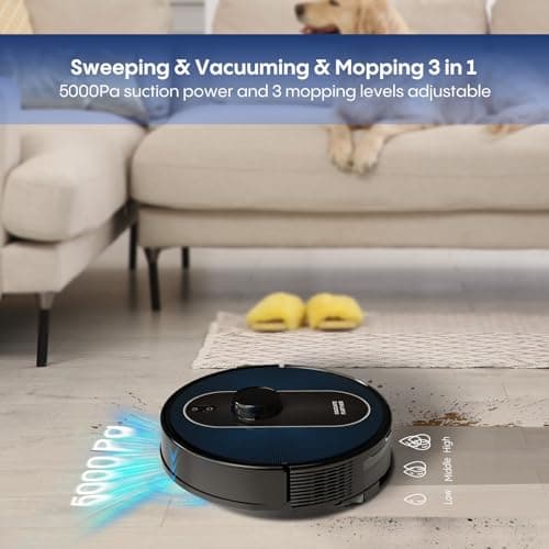Robot Vacuum and Mop with Self-Empty Base: 5000Pa Suction, LiDAR Navigation, Smart Obstacle Avoidance, Home Mapping, No-Go Zone, 60-Day Hands-Free, Idear for Homes with Pets, Carpet & Hard Floors