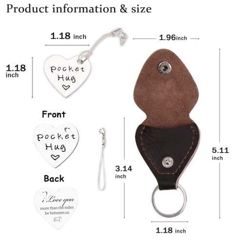 Qunrwe Pocket Hug Token,Long Distance Gifts Keepsake,Double Sided Inspirational Thinking of you Gift with Leather Keychain