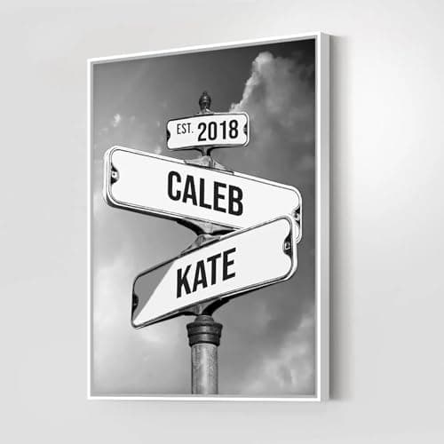 Personalized Crossroads Street Sign For Couples, Custom Name And Date Vintage Street Sign Canvas Print, Christmas Gifts for her/him, Valentines Day Gift for Girlfriend/Boyfriend