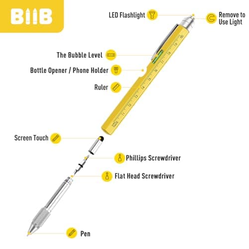BIIB Stocking Stuffers for Men Adults, Gifts for Men 9 in 1 Multitool Pen, Mens Stocking Stuffers, Mens Christmas Gifts for Dad Him Husband, White Elephant Gifts for Adults, Cool Gadgets