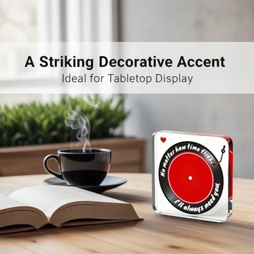Heartwarming Gift for Husbands, Boyfriends, Couples & Retro-Style Fans, Ideal for Valentine's Day, Birthdays, Christmas, Anniversaries & Home Décor - Romantic Vinyl Record Acrylic Decor(Black and red)
