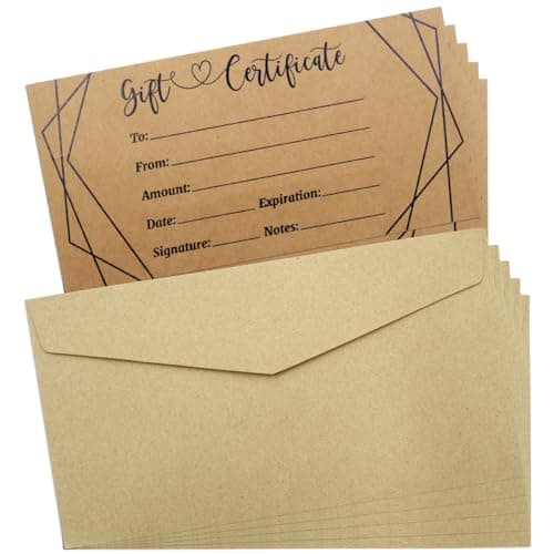 ceiba tree Kraft Blank Gift Certificates for Business 30 Pcs Black Foil Certificate Cards with Envelopes for Salon Restaurants Spa Birthday
