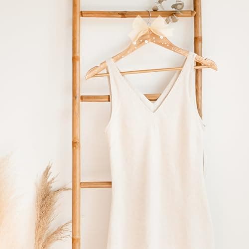 5 Pcs Wedding Bridesmaid Hanger Personalized Name Hanger Natural Wood Hangers with Ribbon Bows Pearls Stickers Transfer Sticker Gifts for Bridal Shower Party Favors DIY Crafts Supplies