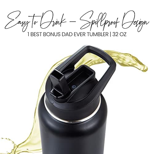 Best Bonus Dad Gifts From Daughter and Son, Tumbler 32 Oz Stainless Steel Insulated Water Bottle, Step Dad Gifts For Fathers Day and Birthday, Coffee Cup with Lid and Straw, Christmas Gift For Stepdad