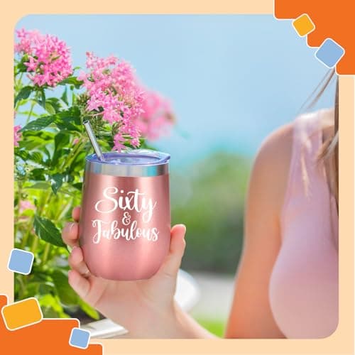 NewEleven 60th Birthday Wine Tumbler - 1965 Birthday Gift For Women | 12 Oz Capacity | Happy 60th Celebration Gift | For Mom, Wife, Aunt