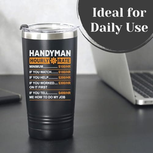 Onebttl Funny Handyman gifts for Men, Handyman Gifts Idea, 20 oz Insulated Stainless Steel Tumbler, Hourly Rate Travel Mug