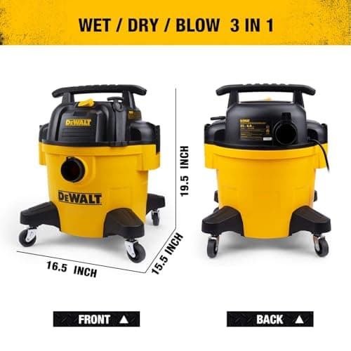 DEWALT DXV06PZ 4 Peak HP Shop Vacuums Wet/Dry, 6 Gallon Poly Wet/Dry Vac, Heavy-Duty Shop Vacuum with Blower Function Yellow+Black