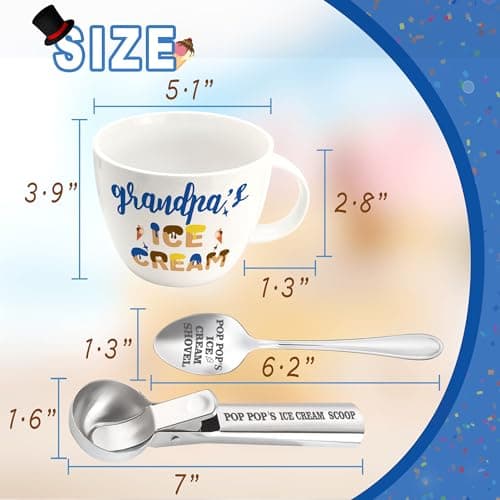 Grandpa Gifts, Grandpa Birthday Gift from Grandkids, Grandpa's Ice Cream Bowl Scoop Shovel Spoon Set, Grandpa’s Ice Cream Gift, Christmas Birthday Grandparents Day Present for Him Man