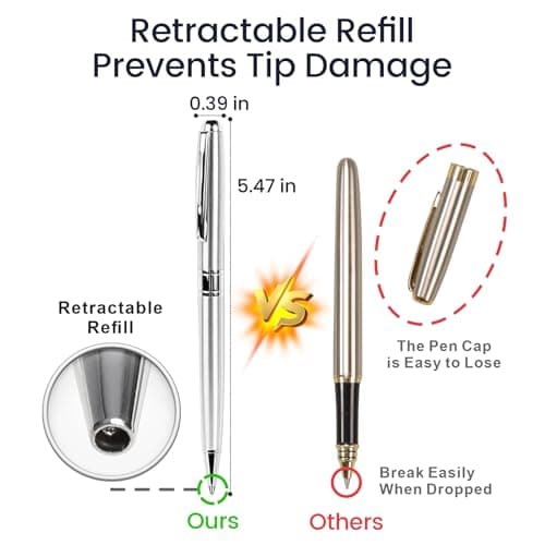 Cambond Ballpoint Pens Bulk Pens - Sliver Metal Pen Nice Luxury Pens for Men Business Office Police Comfortable Writing Twist Retractable 1.0 mm Medium Point Nice Pen, 5 Pack (Silver)
