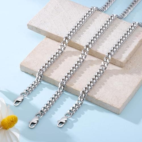 JoycuFF Mens Cuban Link Chain Necklace for Boyfriend Gold Silver Stainless Steel 6MM 10MM Hip Hop Anniversary Birthday Christmas Jewelry for Men