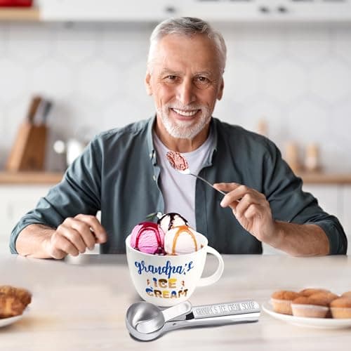 Grandpa Gifts, Grandpa Birthday Gift from Grandkids, Grandpa's Ice Cream Bowl Scoop Shovel Spoon Set, Grandpa’s Ice Cream Gift, Christmas Birthday Grandparents Day Present for Him Man