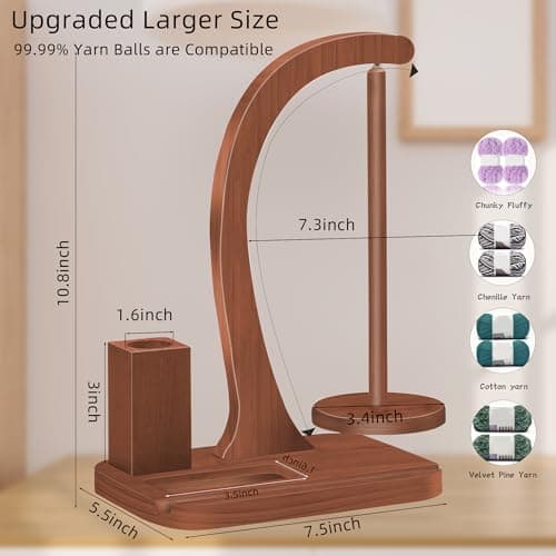Upgraded Yarn Holder for Crocheting,Wooden Crochet Yarn Holder Magnetic Rotation Yarn Spinner with Crochet Accessories Storage and Phone Stand,Yarn Ball Holder Crochet Gift for Knitting Lovers