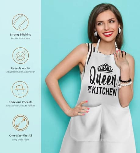 King & Queen Apron Set - Wedding Engagement Gifts for Couples, Funny Kitchen Gifts for Couples, Husband, Wife, Boyfriend, Girlfriend, Him Her, Bridal Shower Gifts, Unique Valentine's Day gifts ideas