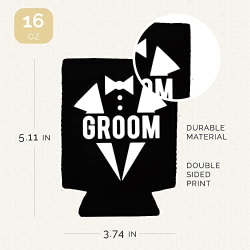 Groom and Bachelor Party Crew Squad Bachelor Party Can Coolers, Set of 12 White and Black Beer Can Coolies, Perfect Bachelor Party Decorations and as Grooms Men Gifts