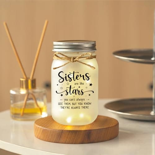 Mason Jar Night Light Gifts for Sister, Sister Birthday Gifts, Sisters Gift for Women, Soul Sister, Best Friend, Long Distance Night Light Gift for Mothers Day Christmas