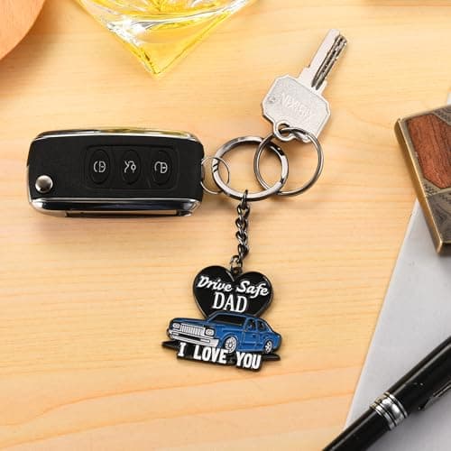 Venhoo Drive Safe Keychain for Dad-I Love you Dad Gifts from Daughter Son Wife, Key Chain Gifts Idea for Daddy Father’s Day, Christmas, Birthday with Gift Box and Note Card