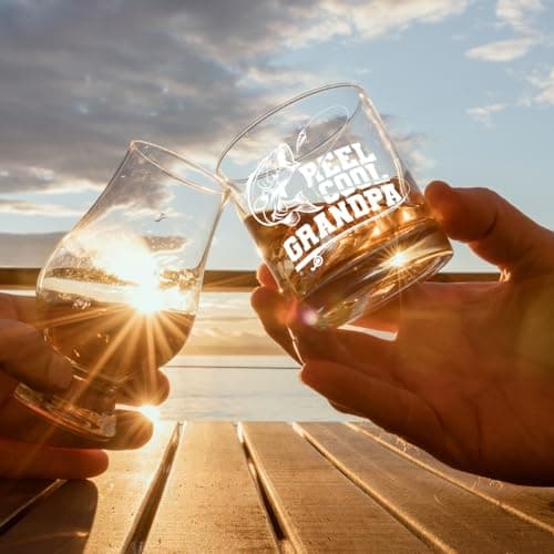 Cool Fishing Gifts for Grandpa,Man,Father in-law,Brother-in-law,Reel Cool Grandpa Whiskey Glass,Christmas,Thanksgiving,Birthday,Fathers Day Grandfarther Gift,Fisherman Gifts for Friends-wh23