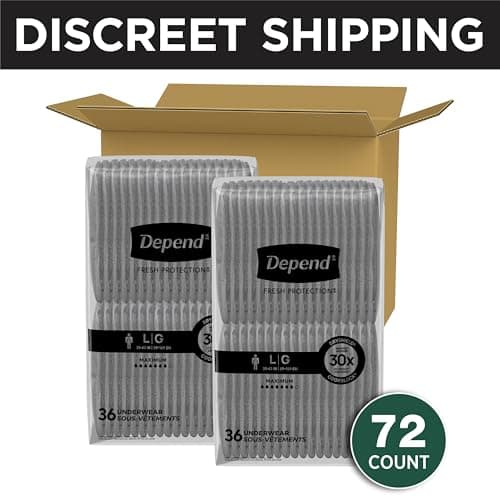 Depend Depend Fresh Protection Adult Diapers, Incontinence Underwear for Men, Disposable, Maximum, Large, Grey, 72 Count (2 Packs of 36), Packaging May Vary