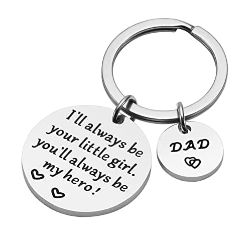 Father’s Day Gift - Dad Gifts from Daughter for Birthday Christmas Valentine’s Day, I'll Always Be Your Little Girl, You Will Always Be My Hero Daddy Keychain, Father Daughter Keyring