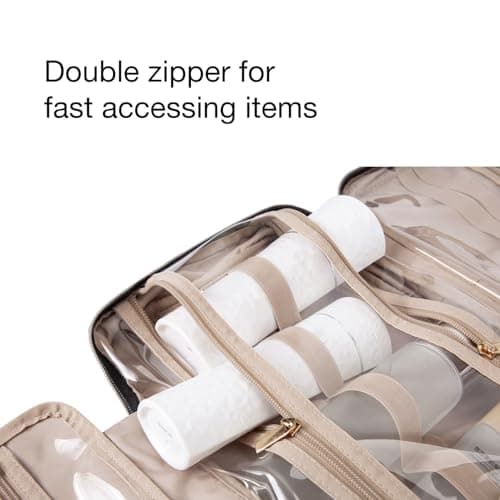 BAGSMART Large Toiletry Bag Travel Bag with Hanging Hook, Water-resistant Makeup Cosmetic Bag Travel Organizer for Accessories, Shampoo, Full Sized Container, Toiletries