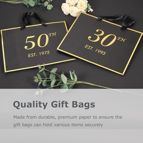 momoake 18th Birthday Gift Bag with Card and Tissue Paper for Boys Men Women, 2007 18 Year Old 13" Elegant Black Gold Anniversary Keepsake Party Present Shopping Paper Bags for Gifts Wrapping