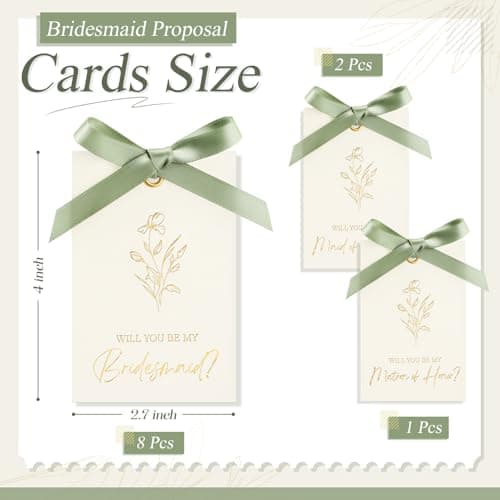 11 Pcs Bridesmaid Proposal Card with Ribbon Bow Floral Metallic Bridal Gift 8 Will You Be My Bridesmaid 2 Maid of Honor 1 Matron of Honor Invitation for Bridal Shower(White, Sage Green)