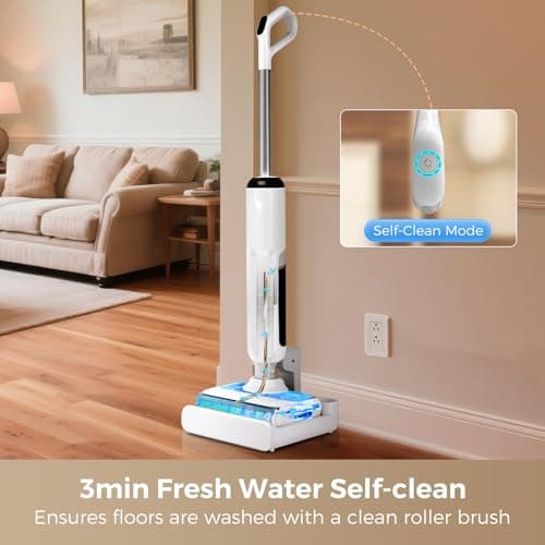 Wet Dry Vacuum Cleaner, 180°Lie-Flat Vacuum Mop All in One with Auto Self-Cleaning, Smart Floor Cleaner Machine for Hard Floor, 45 Mins Runtime, Edge Cleaning, Self-Propelled Vacuum Mop Combo
