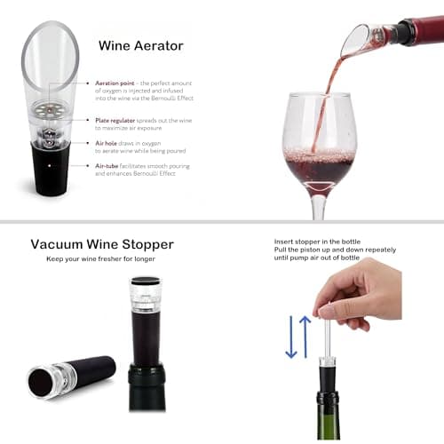 Electric Opener Set With Base, Accessories Including Rechargeable Corkscrew, Aerator, Stoppers and Foil Cutter - Perfect Gifts for Wine Lovers
