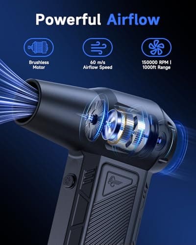 Compressed Air Duster, 150000RPM Super Power Cordless Electric Air Duster, Fast Charging Rechargeable Air Blower Vacuum Cleaner 3-Gear Adjustable for Computer, Keyboard, Car, Outdoor and Home