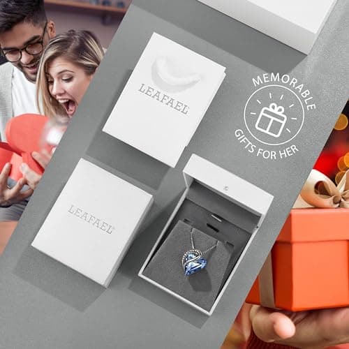 Leafael Necklaces for Women, Infinity Love Birthstone Heart Crystal Pendant, Birthday Jewelry Gifts for Her, Mom, and Wife, Silver Plated, 18 plus 2 inch Adjustable Chain