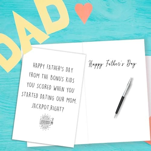 Asmallgf Funny Fathers Day Card for Step Dad, Bonus Dad Fathers Day Gift, Father's Day from Step Daughter Son