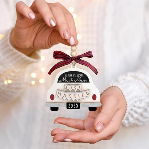 Pawzity Wedding Gifts - Mr and Mrs Gifts - Wedding Gift for Couples 2025, Bride - First Christmas Married Ornament 2025 - Bridal Shower Bride Gift for Newlywed - Wood Married Ornament​