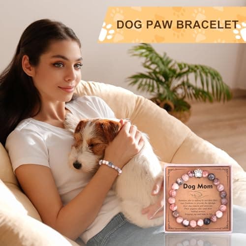 Dog Mom Dog Lover Gifts for Women, 20oz Wine Tumbler Set with Makeup Bag & Natural Stone Paw Bracelets & Socks for Women - Perfect for Birthdays, Mothers Day & Christmas