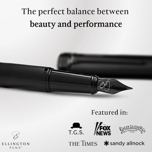 Ellington Pens Luxury Fountain Pen Set- Fountain Pens for Writing - Smooth Nib - Includes Refillable Ink Converter, 3 Ink Cartridges [Black & Blue] (Fine, The Stealth)