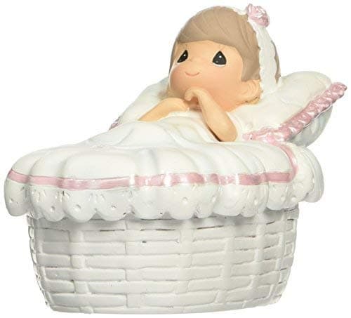 Precious Moments Baptized In His Name Resin Box with Rosary – Keepsake Baptism Gift for Baby Girl – Hand-Painted Religious Figurine, 153406