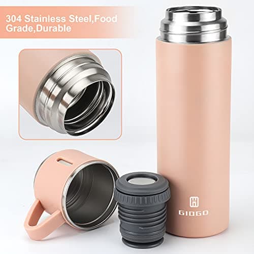 Stainless Steel Thermo 500ml/16.9oz Vacuum Insulated Bottle with Cup for Coffee Hot drink and Cold drink water flask.(Pink,Single)
