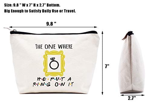 LIBIHUA Makeup Bag Cosmetic Bag Gift for Women Engagement,Bride to Be,Newly Engaged Present,Funny Wedding Present for Her,The One Where He Put A Ring On It,Friends TV Show Theme Present
