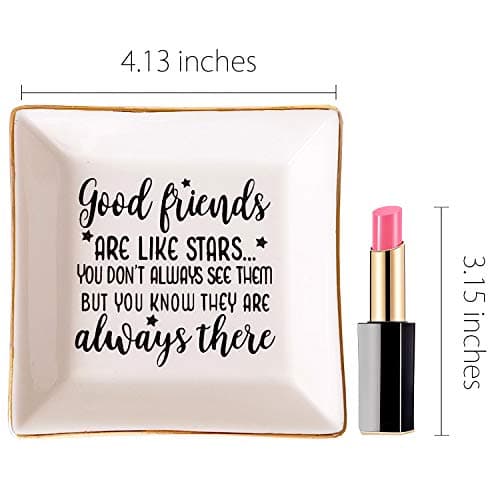 PUDDING CABIN Birthday Gifts for Friends Female Ring Trinket Dish - “Good Friends Are Like Stars You Don't Always See Them But You Know They Are Always There” Friendship Gifts for Women Friends