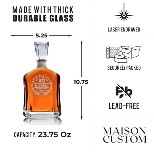 Personalized Whiskey Decanter - 4 Designs - Birthday Gifts for Men 2025, Dad, Husband, Him, Boyfriend - Men Whiskey Gifts - Personalized Gifts for Men - Bourbon, Scotch Gifts - Fathers Day Gift Ideas