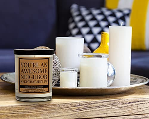 Cedar Crate Market Funny Neighbor Gift Candle - You're an Awesome Neighbor - House Warming Gifts New Home, Citrus Lavender Woody Scented Soy Candle – Housewarming, Friendship, or Thank You Gift