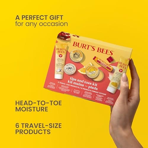 Burt's Bees Gifts Ideas, Tips and Toes Kit, 6 Travel Size Products - Pomegranate Moisturizing Lip Balm, 2 Hand Creams, Foot Cream, Cuticle Cream, and Hand Salve