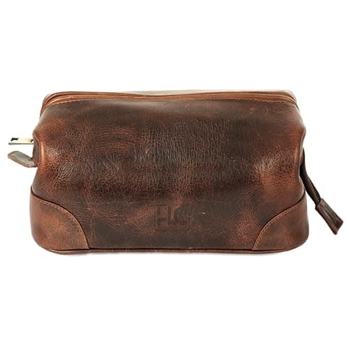 HLC Leather Toiletry Bag for Men - Best Gift for Men - Premium Genuine Leather Dopp Kit Shaving Kit Organizer Travel Kit Pouch Bag for Men - Large Size - Rustic Brown