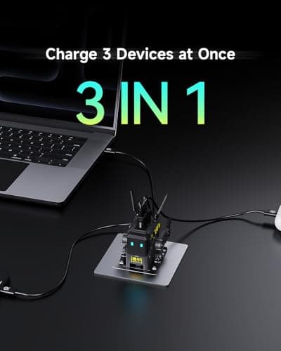 GravaStar 65W Alpha65 Robot Fast GaN Charger Block, 3-Port Fast Charger, Foldable Wall USB C Charger for iPhone, MacBook, iPad, Laptop, Steam Deck, Gifts for Men (65W, Gray)