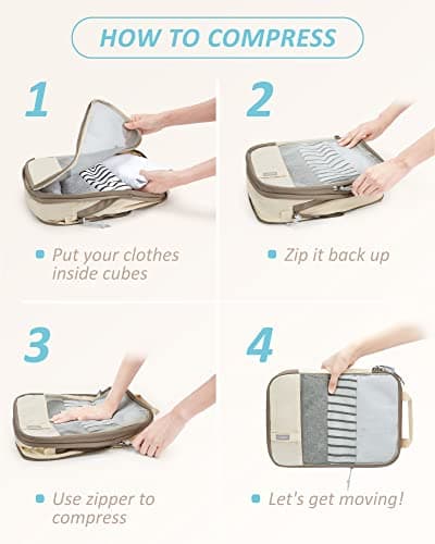 BAGSMART 6 Set Compression Packing Cubes - Lightweight Travel Essentials, Durable Luggage Organizer